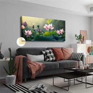 TEMU 대형 프레임 캔버스 벽화 - 연꽃이 물리리 백그라운드에 핀 분홍색과 흰색, 20x40인치, 거실, 침실, 주방, 또는 교실을 위한 평온한 자연감각의 장식, 연꽃 캔버스