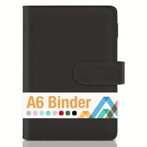 TEMU A6 바인더 노트북, 6링 노트, 스타일리시 디자인, 개인 정리 파우치, 자석 잠금, 인조 가죽 바인더, 마카롱 색상, 19 Cm X 13 Cm, 블랙