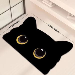 TEMU 1개 검은 고양이 규조토 물놀이 매트 – 미끄럼 방지, 두껍고 강력한 흡수력, 빨 수 있는 폴리에스터, 고무 규조토 뒷면 – 샤워, 주방, 거실 & 침실 바닥에 적합, 욕실 매트 | 할로윈 및 크리스마스 선물