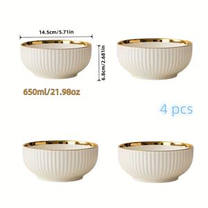 TEMU 4개 세트 고급 골드 림 세라믹 파스타 볼, 샐러드 및 과일 서빙 그릇 - 라운드 주방용품 (냄비, 면류, 과일) - 식기세척기 사용 가능|식기세척기|식기세척기