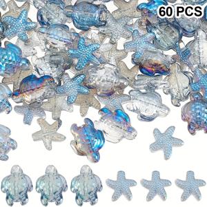 TEMU 60개 세트 바다거북 비즈 별모양 유리 구슬 해양 테마 토끼풀 여름 해변 동물 스페이서 비즈, 주얼리 만들기 팔찌 목걸이 귀걸이 공예용