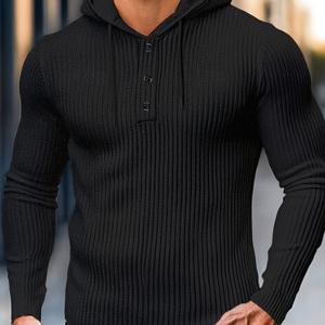TEMU 남성용 텍스처 3X2 골지 탄성 캐주얼 아웃도어 후드티, 레귤러 핏, 남성용 긴팔 아웃도어 상의. 봄, 가을 야외 활동에 적합