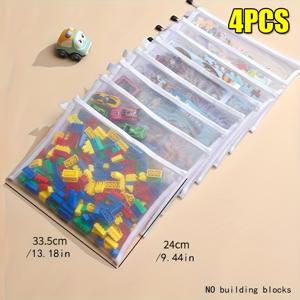 TEMU 4개 메시 수납 가방 | 통기성 좋은 투명 정리함, 지퍼 및 드로스트링 포함, 장난감, 공예품 및 문서 보관 | 가정 및 사무실 사용에 적합, 문서 정리 | 재미있는 디자인 | 메시 소재, 스크랩북 보관