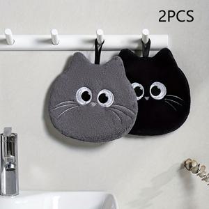 TEMU 사랑스러운 고양이 엘프 욕실 손수건 - 초흡수 코랄 플리스, 블랙 & 그레이, 욕실, 식당, 침실용 장식 타월, 원사이/주시 스키터 양말 커피 아이스백 모양 히터 에어 컴프레서 홈용, DIY 크리스마스 이상적인 생일 휴일 추수감사절 장식