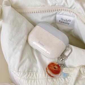 TEMU 블루 앤 화이트 잉크 스플래시 + 베이글 펜던트 이어폰 케이스, Apple Airpods Pro 2 케이스 / Airpods Pro 케이스 / Airpods 4 케이스 / Airpods 3 케이스 / Airpods 2 케이스에 적합 / 패셔너블 여성용 이어폰 케이스 / 간편한 이어폰 케이스