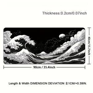 TEMU 초대형 일본 블랙 웨이브 게이밍 마우스 패드 - 인체공학적 디자인, 미끄럼 방지 고무 베이스, 아름다운 일본 풍경 디자인, 컴퓨터 및 태블릿에 적합, 내구성 좋은 부드러운 표면, 컴퓨터 마우스 패드 | 예술적인 마우스 패드 | 내구성 좋은 마우스