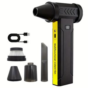 TEMU 휴대용 고속 터보 팬 | LED 디스플레이, 4단 속도 조절, 컴퓨터 청소, 눈 제거, BBQ, 세차, 캠핑, 마당 작업에 적합한 무선 핸디형 - 다기능 야외 사용, USB 충전식 배터리.|차량용선풍기|캠핑선풍기