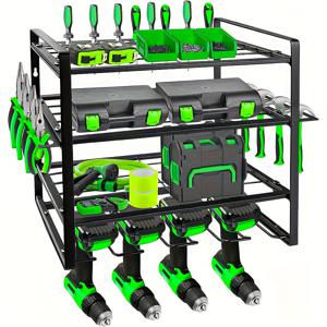 TEMU 고강도 벽걸이 공구 보관 선반 - 가라지 정리용 파우더 코팅 금속 프레임 & 공구 홀더 (드릴 프레스, 드라이버, 렌치) - 멀티 티어 작업장 선반, 남성 작업장, 아버지의 날 선물용 보관 및 정리에 이상적
