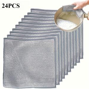 TEMU 24개입 재사용 가능 설거지 클리너 - 주방, 욕실, 식당 사용을 위한 튼튼한 폴리에스터 사각 스크럽 패드, 다기능 접근 방식으로 기름때 제거 설계, 현대적인 스타일, 거친 표면, 견고한 구조 특징