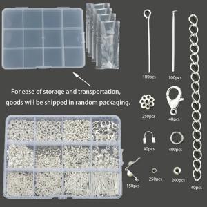 TEMU 1570개/박스 주얼리 제작 부품 (랍스터 걸쇠 40개, 점프 링 400개, 포지셔닝 비즈 250개, U자형 버클 40개, 클램쉘 매듭 커버 150개, 비즈 캡 250개, 아이핀 100개, 헤드핀 100개 포함)