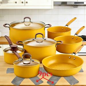 TEMU 다양한 사이즈의 펠트 냄비, 프라이팬 및 주방용품을 위해 설계된 보호 패드 9개 세트. 긁힘을 방지하는 내열식 칸막이, 개별 표면 보호대, 조리 기구용 추가품이 특징입니다.