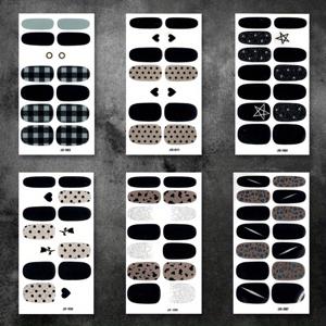 TEMU 6장 네일 아트 스티커 & 3장 문지름 스트립 다크 블랙 시리즈 여성용 DIY 네일 강화 스티커, 네일 글루 포함 자가 접착 네일 J 스티커