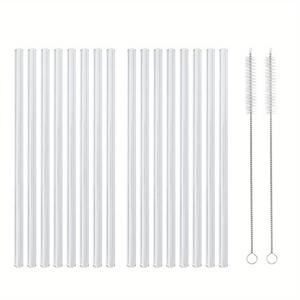 TEMU 청소 브러쉬가 포함된 투명 유리 빨대 18개, 재사용 가능한 밀크셰이크 바 빨대 액세서리, 브러쉬가 있는 빨대, 음료, 우유 및 차를 위한 직선 및 구부러진 빨대, 200mm x 8mm 크기.