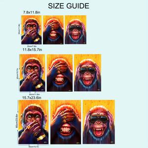 TEMU 침실, 거실, 복도를 위한 이상적인 선물, 겨울 장식, 방 장식을 위한 현대 예술, 웃긴 동물 원숭이 포스터 3개 세트, 액자 없는 캔버스 포스터