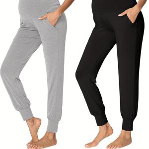 TEMU 2개 세트 임산부 캐주얼 바지 탄력 스포츠 바지 봄 여름 긴바지 봄 바운드 풋 팬츠 임산부 옷 여름 9인치 바지