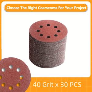 TEMU 30개입 5인치 8홀 사포, 목재 사포용, 40/60/80/120/180/220/240/320/400/600/800/1000방 사포, 랜덤 오비탈 샌더에 적합