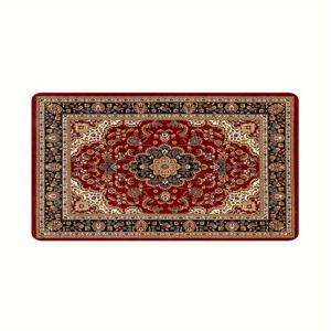 TEMU 주방 및 욕실용 빨간색 빈티지 패턴 소프트 플란넬 미끄럼 방지 매트 1개, 제곱미터당 480G 무게, 두께 1cm