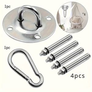 TEMU 1세트 헤비듀티 스테인리스 스틸 천장 후크 - 헤비듀티 천장 마운트 브래킷 및 원형 행잉 플레이트, 조절 가능하고 튼튼한 후크, 에어리얼 요가, 해먹, 그네, 샌드백, 행잉 체어용 - 천장/벽/호환 가능 (/야외용)