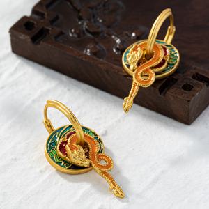 TEMU 18K 금도금 구리 중국 용 & 구름 귀걸이 - 빈티지 문화 장식, 파티, 결혼식, 어버이날 선물, 사계절 우아함