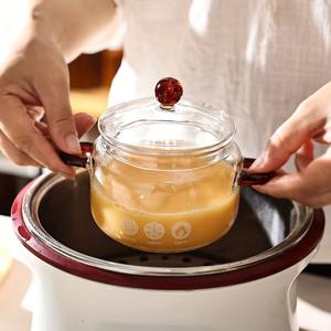 TEMU 고온용 유리 스튜 냄비, 새둥지 수프용 고온용 유리 스튜 냄비, 뚜껑이 있는 이중 손잡이 스팀용 계란 커스터드 그릇, 귀여운 냄비, 전자레인지 안전 유리 그릇