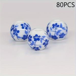 TEMU DIY 주얼리 만들기용 80개 우아한 파란색과 흰색 도자기 비즈 – 6/8/10/12mm 꽃무늬 공예 비즈, 팔찌, 목걸이, 머리핀, 귀걸이 및 축제 장식용 구멍이 있는 비즈, 주얼리 만들기 용품