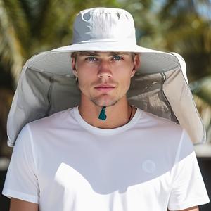 TEMU 남녀 공용 여름 버킷햇 1개. 넓은 챙과 넥 플랩이 특징입니다. 통기성이 좋은 단색 모자이며, 클립 버튼이 달려 있어 낚시, 하이킹, 해변 여행 등 야외 활동에 적합합니다.|벙거지모자|여름모자