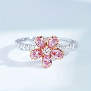 TEMU 여성용 럭셔리 핑크 큐빅/합성 지르코니아 플라워 링 - 무코팅 핑크 웨딩 & 연회용, 우아한 식물 디자인 데일리 웨어, 신부 기념일 선물 (도금 없음)