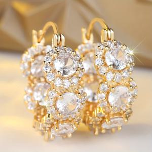 TEMU AANGOL 고급스러운 샴페인 골드 합성 큐빅 지르코니아 타원형 풀써클 기하학적 귀걸이 커프스 한 쌍 | 14K 골드 도금, 결혼식 및 선물용으로 적합, 브랜드: AANGOL