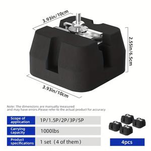 TEMU 에어컨 실외기용 진동 방지 고무 패드 4개 - 충격 흡수, 소음 감소, 미끄럼 방지 지지대, 1000lbs 용량 - 전기 또는 배터리 필요 없음|실외기커버|실외기없는에어컨|에어컨실외기커버