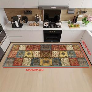 TEMU 골든 벨벳 러너 매트 1개, 섬세한 탈모 방지 프린트 호텔 웰컴 롱 매트, 창의적인 체크무늬 커피숍 복도 매트, 파티용 패션 장식 매트, 레스토랑 기계 세탁 가능한 골든 벨벳 러그