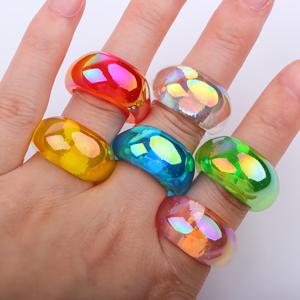 TEMU 6개 Y2K 파스텔 & 캔디 컬러 곡선 아크 레진/아크릴 여성 반지 - 멀티컬러 (,,,,,) - 데일리 웨어 주얼리 선물, 도금 없음, 사계절 액세서리, 트렌디한 데인티 점보