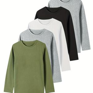 TEMU 여성을 위한 세련된 라운드넥 긴팔 티셔츠 5종 세트, 봄, 여름, 가을, 겨울에 적합