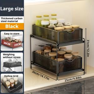 TEMU 1 겹 서랍 수납 선반, 싱크 수납 선반, 주방 수납 장치, 주방, 거실, 서재 등의 장면에 적합하여 사용할 수 있고, 풀 디자인, 그리드 디자인, 흑백 2 선택, 가정 장식 및 수납 용품|싱크대|씽크대