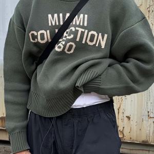 TEMU 남녀공용 대학 스타일 스트리트 패션 레터링 롱 슬리브 스웨터 가을/겨울 컬렉션, 라운드넥, 캐주얼 루즈핏, 다용도 드롭숄더 니트 탑