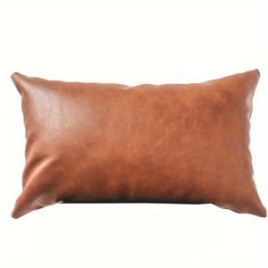 TEMU 크리스마스 장식용 인조 가죽 쿠션 커버 1개 - 두꺼운 브라운 대형 스퀘어 데코레이티브 베개 케이스, 소파/침대용 모던 보호 팜하우스 스타일 지퍼 클로저 (손세탁 전용), 소파용 던지기 베개