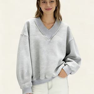 TEMU 여성용 캐주얼 V넥 랜턴 슬리브 풀오버 스웨트셔츠 - 가을 겨울용 소프트 솔리드 컬러 긴팔 티, 세탁기 사용 가능 코지 웨어, 귀여운 스웨터, 리브드 커프스 디자인, 텍스처감 있는 편안한 옷