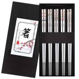 TEMU 레이저 컬러 젓가락 5개 세트, 재사용 가능한 메탈 젓가락, 304 스테인리스 스틸 젓가락 (다양한 색상), 식기세척기 사용 가능, 귀여운 레이저 조각, 미끄럼 방지 일본 및 한국 스타일의 요리 및 식사용 젓가락