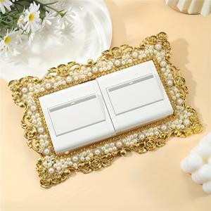 TEMU 거실 및 침실의 벽과 조명 스위치 장식을 위한 금색 및 은색 인조 진주 스위치 스티커 세트, 크리스마스 장식에도 적합