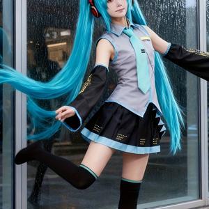 TEMU 애니메이션 코스프레 성인 의상, 2차원 캐릭터 롤플레잉용 회색 및 파란색 의상 풀세트, 7개 조각의 새로운 크리스마스 테마 코스프레 세트 (비트루얼 아이돌용)