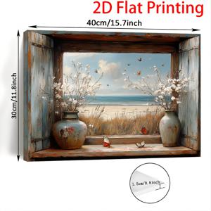 TEMU 2D 평면, 1개 평온한 해변 장면 캔버스 페인팅과 나무 프레임 - 2D 평면 인쇄, 거실 및 침실 장식에 이상적, 완벽한 크리스마스 선물, 11.8x15.7인치, 해변 테마 장식