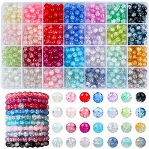 TEMU 420개 이상 8mm 크랙글라스 비즈 세트, 28색 DIY 주얼리 만들기용 스페이서 비즈 루즈 비즈 키트