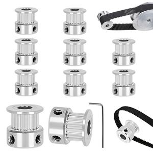 TEMU 10개 GT2 타이밍 벨트 풀리 세트, 알루미늄 GT2 벨트 풀리, 20톱니, 3D 프린터용, 6mm 폭 타이밍 벨트, 렌치 포함