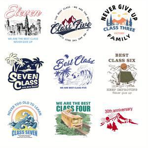 TEMU 9pcs 세트, 산을 본 풍경 및 영감을 주는 인용문 열전달 스티커, 폴리에스테르, 혼합 색상, 티셔츠, 마스크, 배낭, 청바지, 모자, 베개, 쉬운 프레스, 세탁 가능, 패션적인 개인화된 디자인 스티커