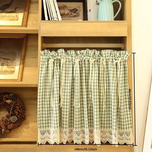 TEMU 1개 아이리스 컨트리 여행 반커튼, 미국 스타일 도어 커튼, 로드 포켓 커튼, 캐비닛 커튼, 먼지 커튼, 커피 커튼, 세미 체크무늬 커튼