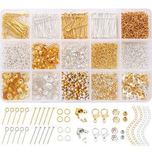 TEMU 보석 공예용 1260개 세트 (랍스터 걸쇠, 크림프 비즈, 매듭 커버, 오픈 점프 링, 추가 아이템 포함) - 보석 수리 및 프로젝트에 적합