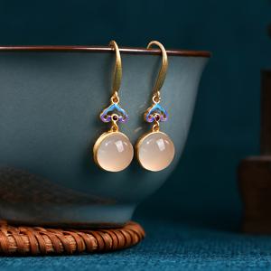 TEMU 구름 패턴 디자인의 금도금 복숭아 핑크 스톤 펜던트 귀걸이 한 쌍. 결혼식, 연회, 데일리 엘레강스, 빈티지 로맨틱 스타일에 적합합니다.