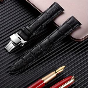 TEMU 비즈니스 PU 가죽 시계줄 나비 클라스프 스트랩 18mm 19mm 20mm 21mm 22mm 24mm 교체용 시계 밴드 시계 액세서리