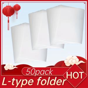 TEMU 50개입 두꺼운 L자형 파일 폴더 세트, 방진, 투명 PP 문서 슬리브 A4 파일 보관용, 삽입 포켓이 있는 개별 폴더.|포카바인더