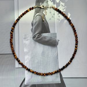 TEMU 천연석 타이거 아이 비드 목걸이 • 작은 돌 초커 • 비드 초커 목걸이 • 여자친구를 위한 발렌타인데이 선물