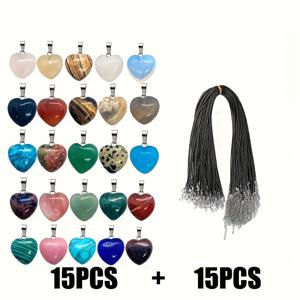 TEMU 30개 혼합 색상 모양 하트 펜던트, 가죽 목걸이 체인 포함, 발렌타인데이 수제 주얼리 선물로 완벽.